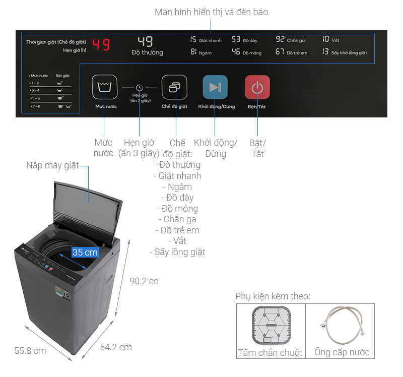Máy giặt Casper 8.5 kg WT-85NG1, Điện máy Hoàng Thái Quận 12