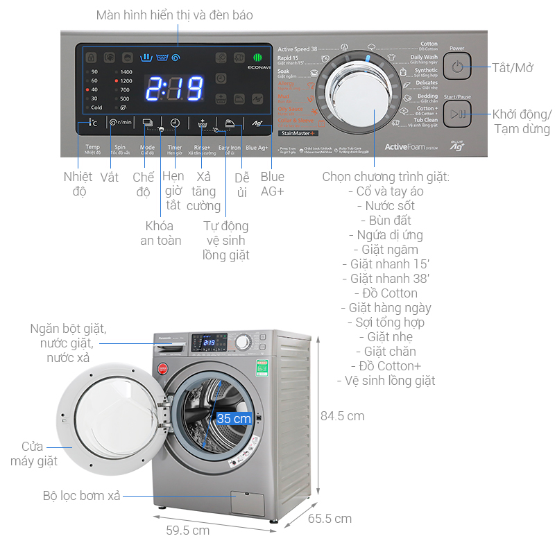 Máy giặt Panasonic 9.0 KG, điện máy Hoàng Thái quận 12