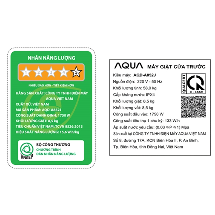 Máy giặt Aqua Inverter 8.5 kg AQD-A852J BK