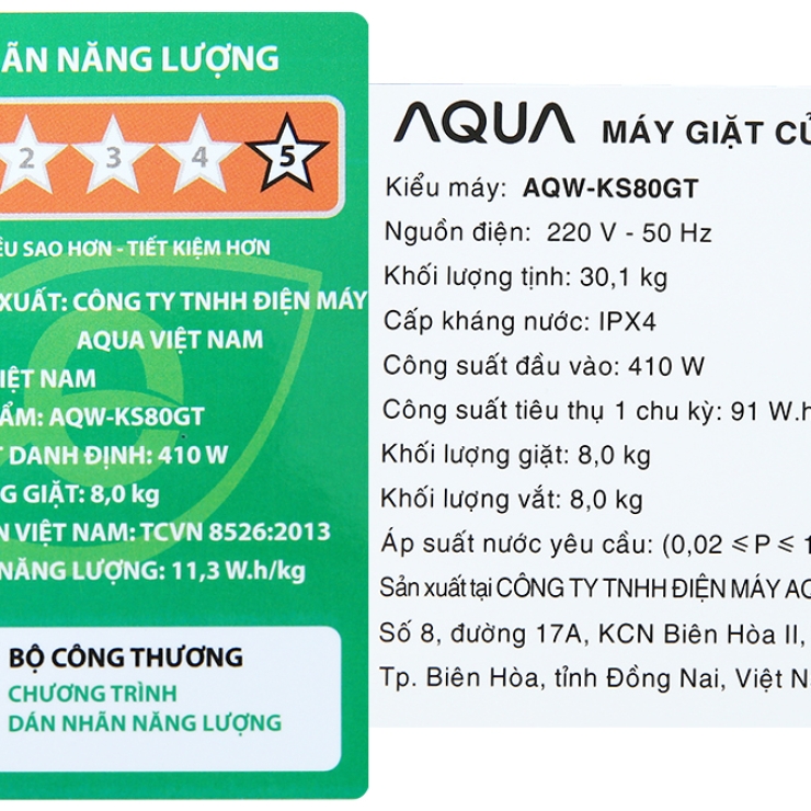 Máy Giặt Aqua 8 Kg AQW-KS80GT.S